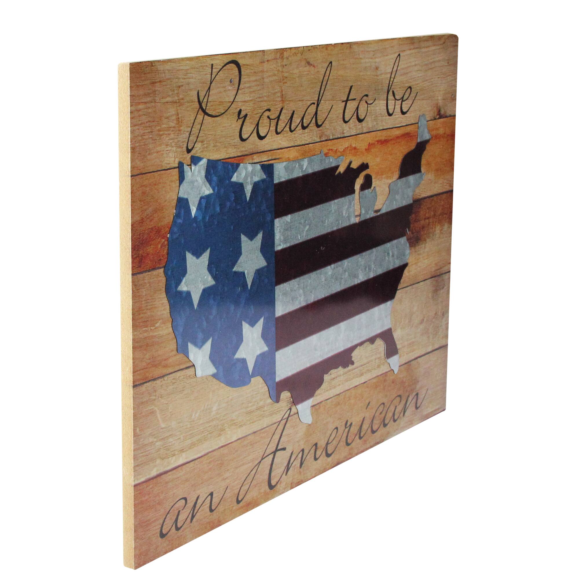 16" Stars and Stripes Wooden USA Map Wall Art